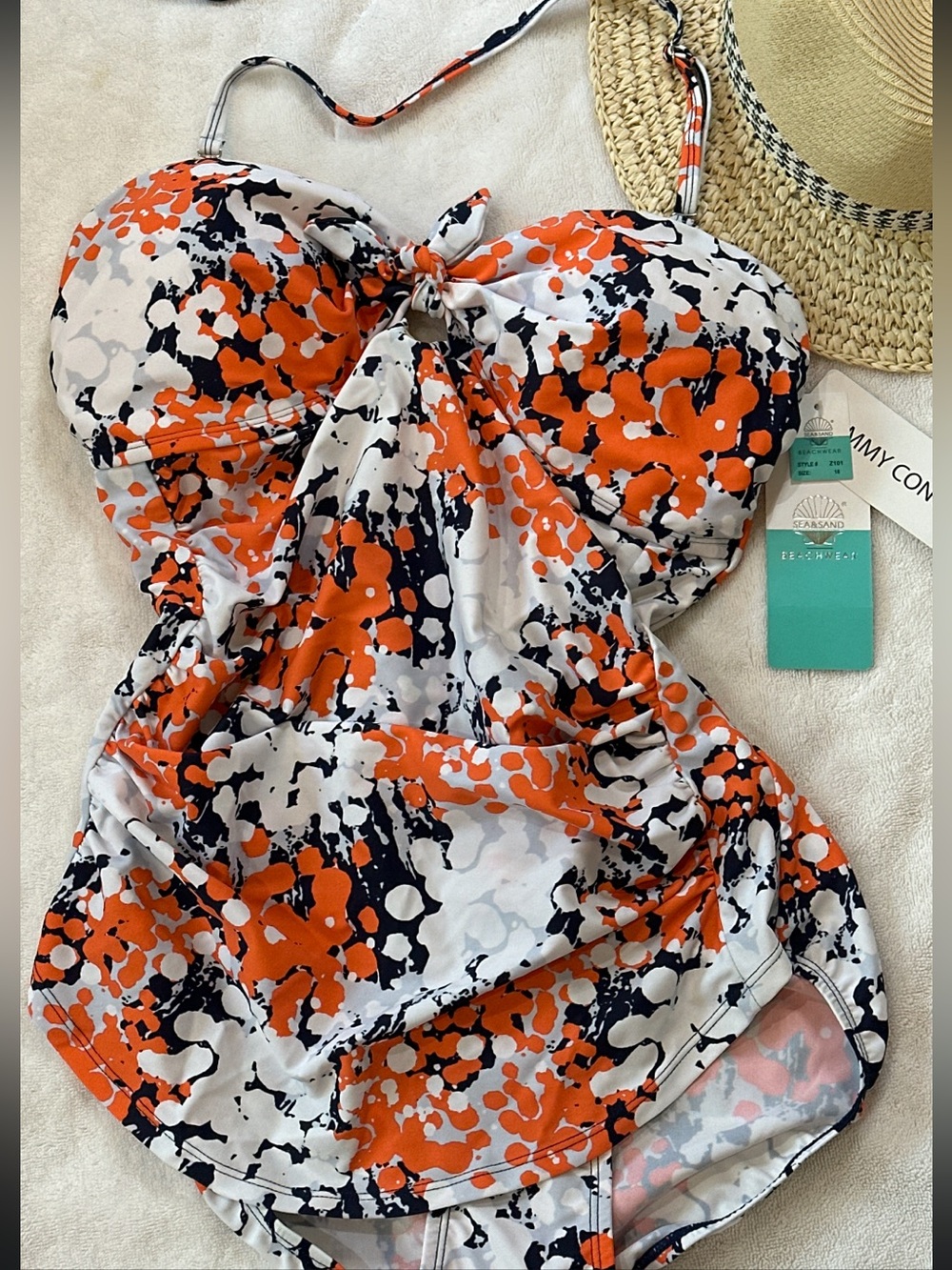NWT Sea & Sand one-piece coral black & white swimsuit women’s  Sz 18